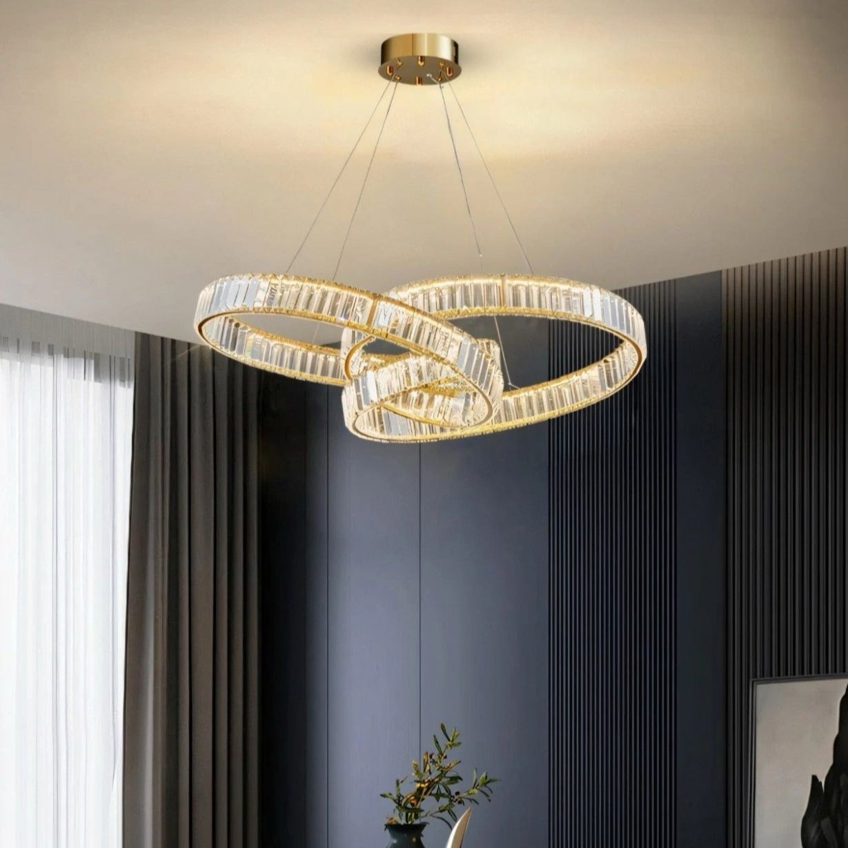 Lustra LED LEVA Cristal Gold 3 Functii Telecomanda