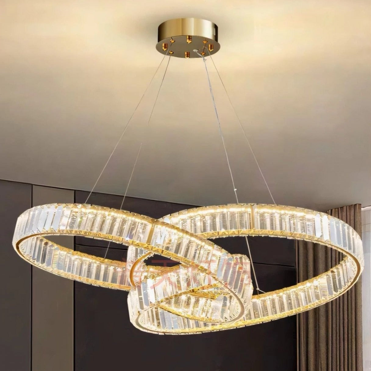 Lustra LED LEVA Cristal Gold 3 Functii Telecomanda