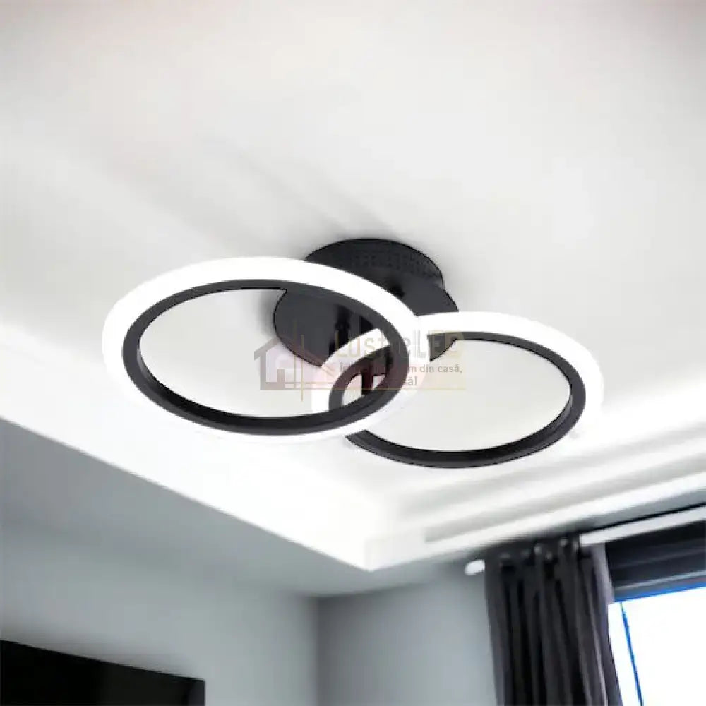 Lustra Led 1 + 1 Circle Design Black Echivalent 300W Telecomanda Lighting Fixtures