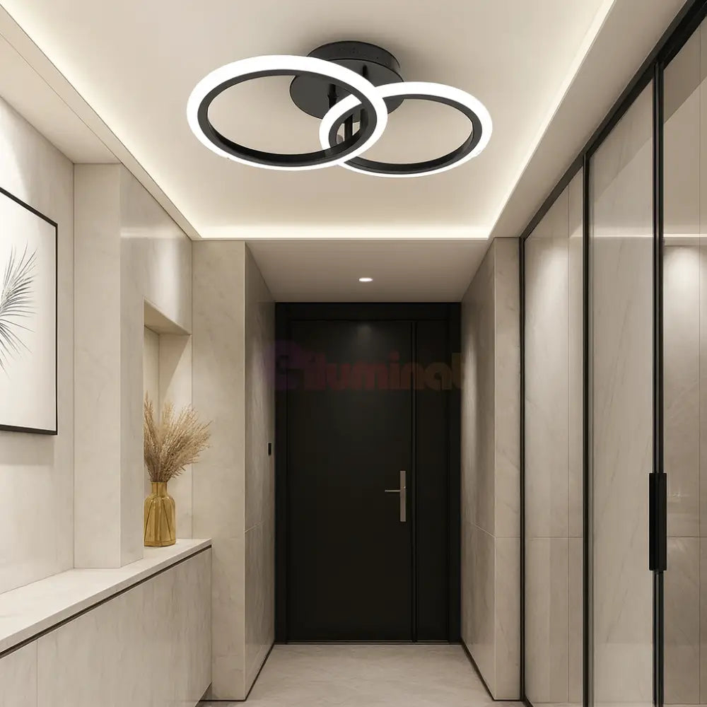 Lustra LED 1+1 Circle Design Black Echivalent 300W Telecomanda
