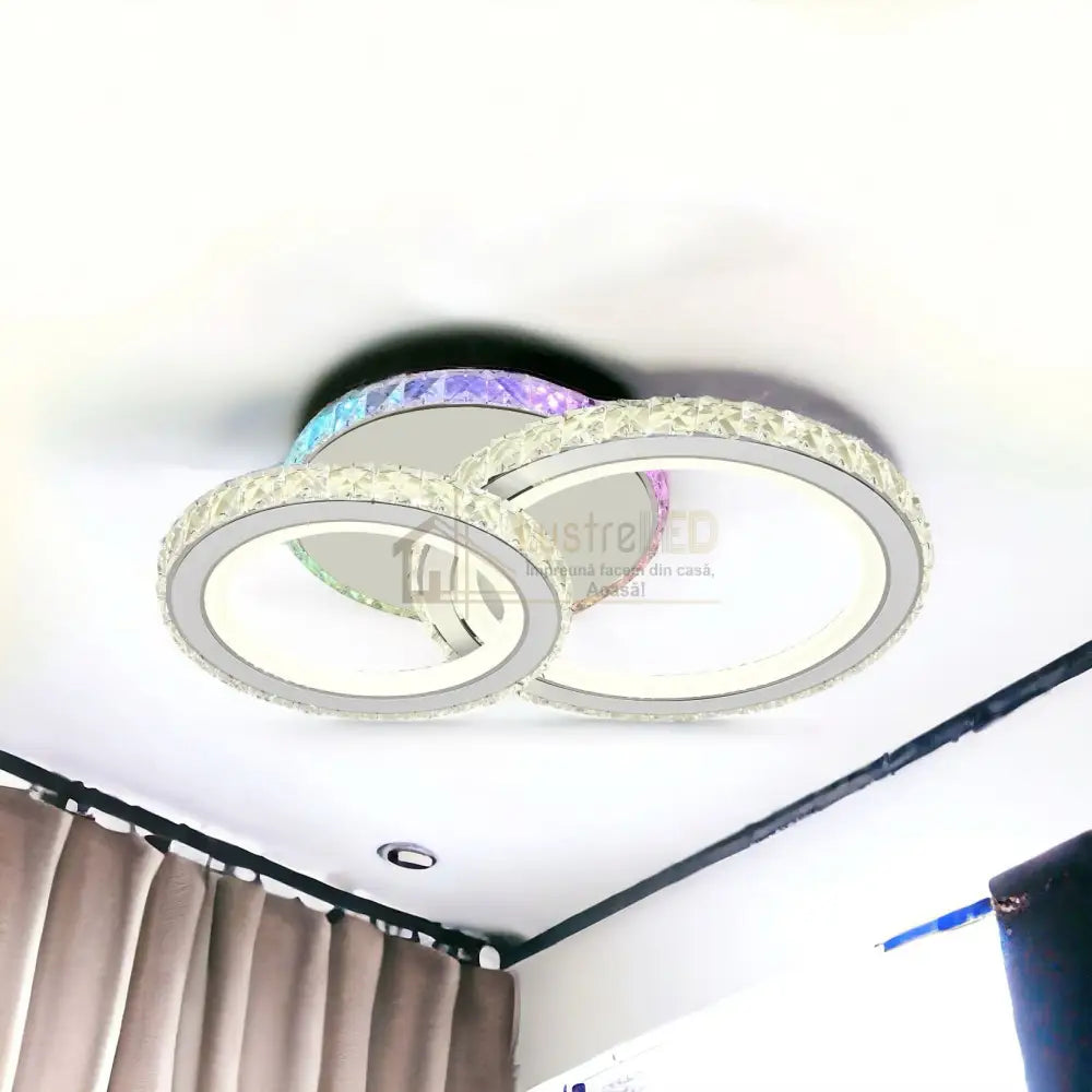 Lustra Led 106W 1 + 1 Circle Rgb Alb Cristal Telecomanda Lighting Fixtures