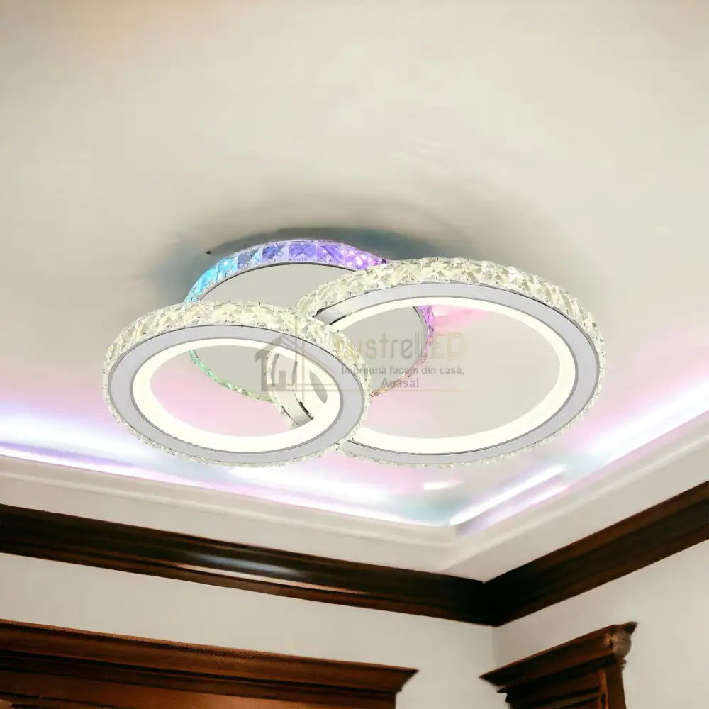 Lustra Led 106W 1 + 1 Circle Rgb Alb Cristal Telecomanda Lighting Fixtures