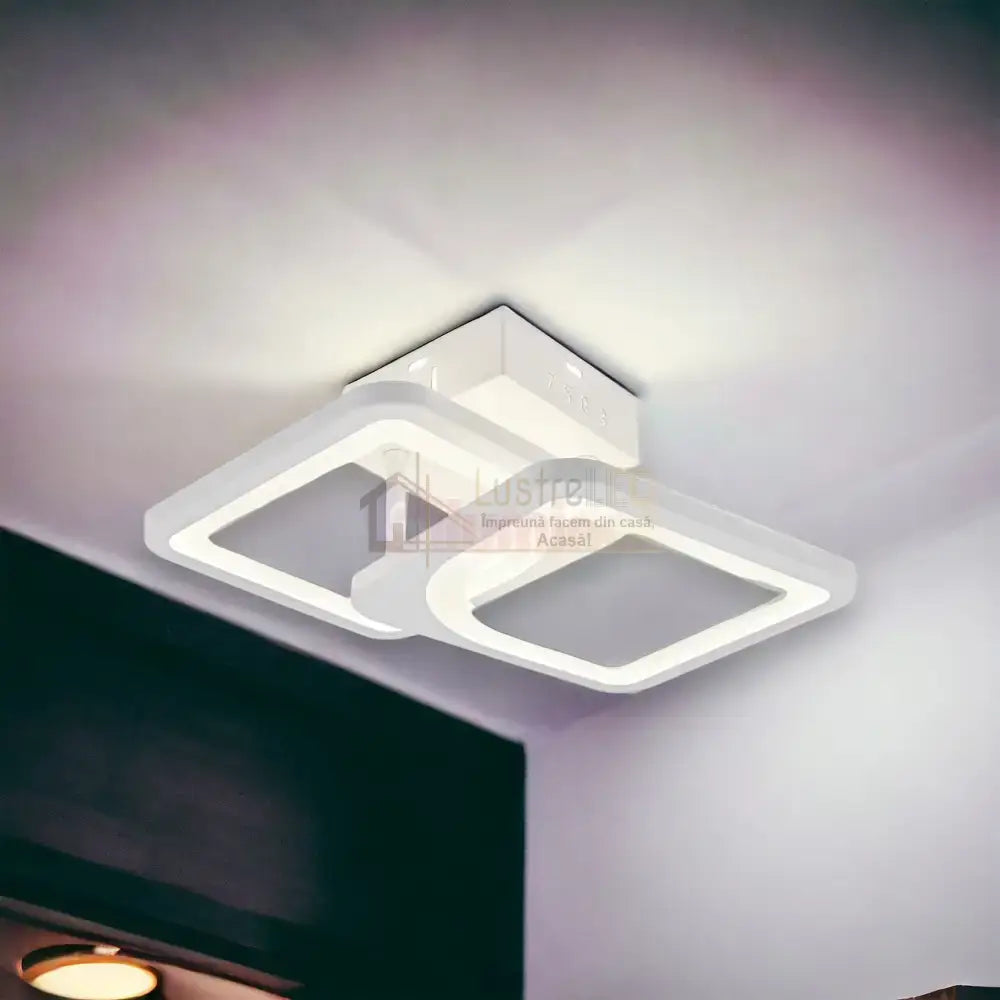 Lustra Led 1 + 1 Square Design Alb Echivalent 300W Telecomanda Lighting Fixtures