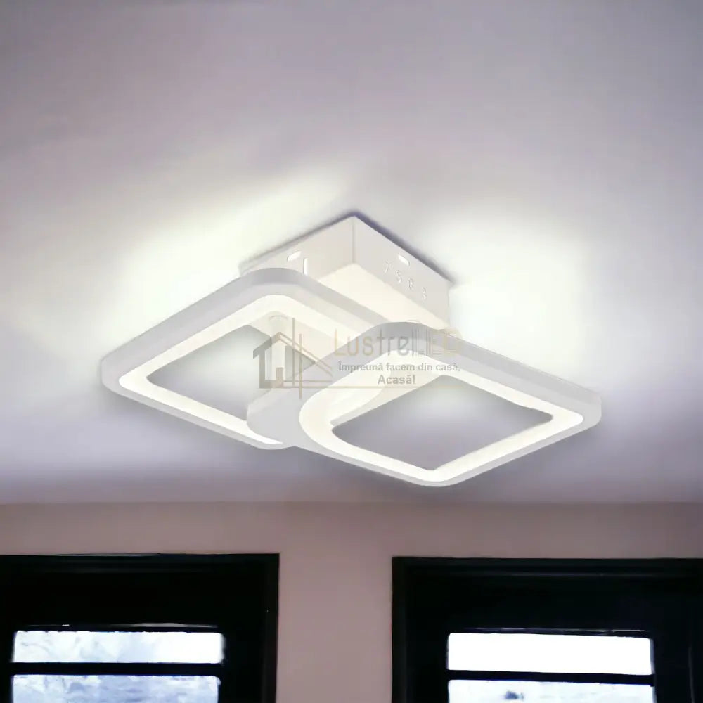 Lustra Led 1 + 1 Square Design Alb Echivalent 300W Telecomanda Lighting Fixtures