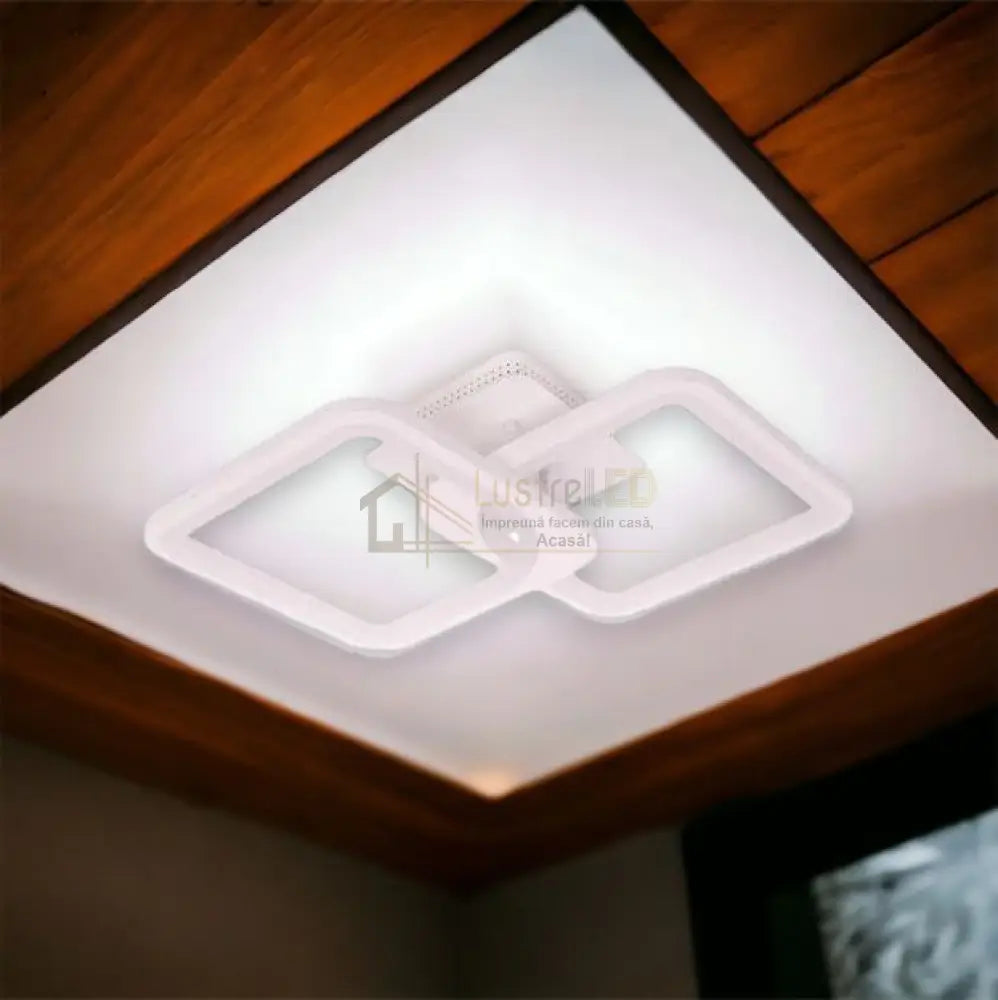 Lustra Led 1 + 1 Square Design Alb Echivalent 300W Telecomanda Lighting Fixtures