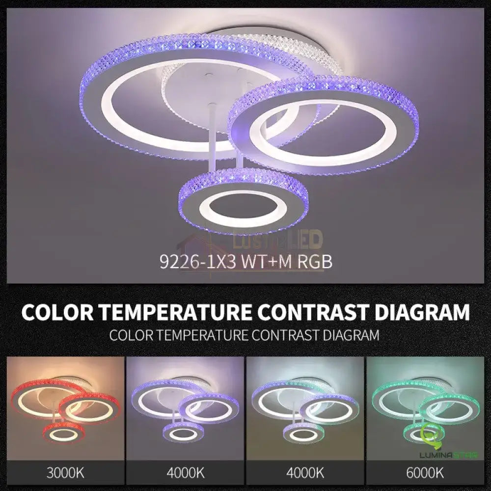 Lustra Led 100W 3 Cercuri Rgb Digital Echivalent 300W Telecomanda Lighting Fixtures