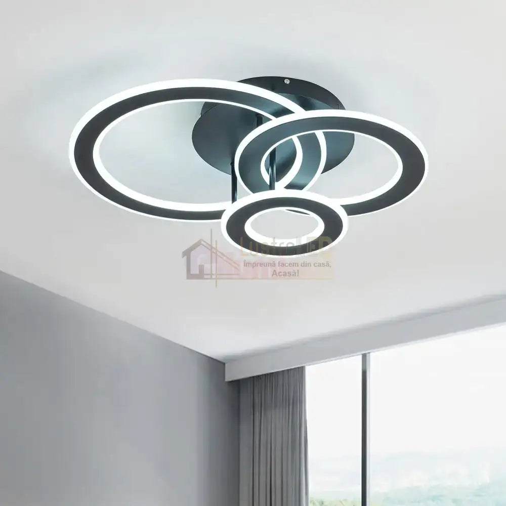 Lustra Led 100W Rings Black Echivalent 300W Lighting Fixtures