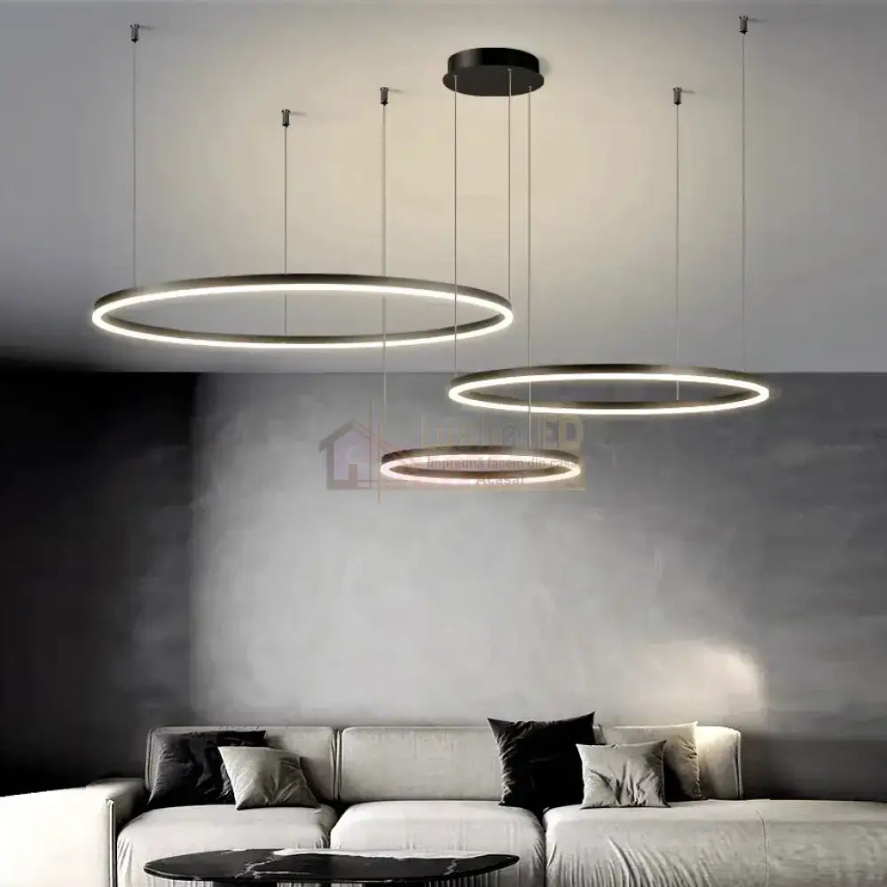 Lustra Led 104W Wonderland Brown 3 Segmente Mobile Telecomanda - 40 + 60 + 80Cm Ceiling Light