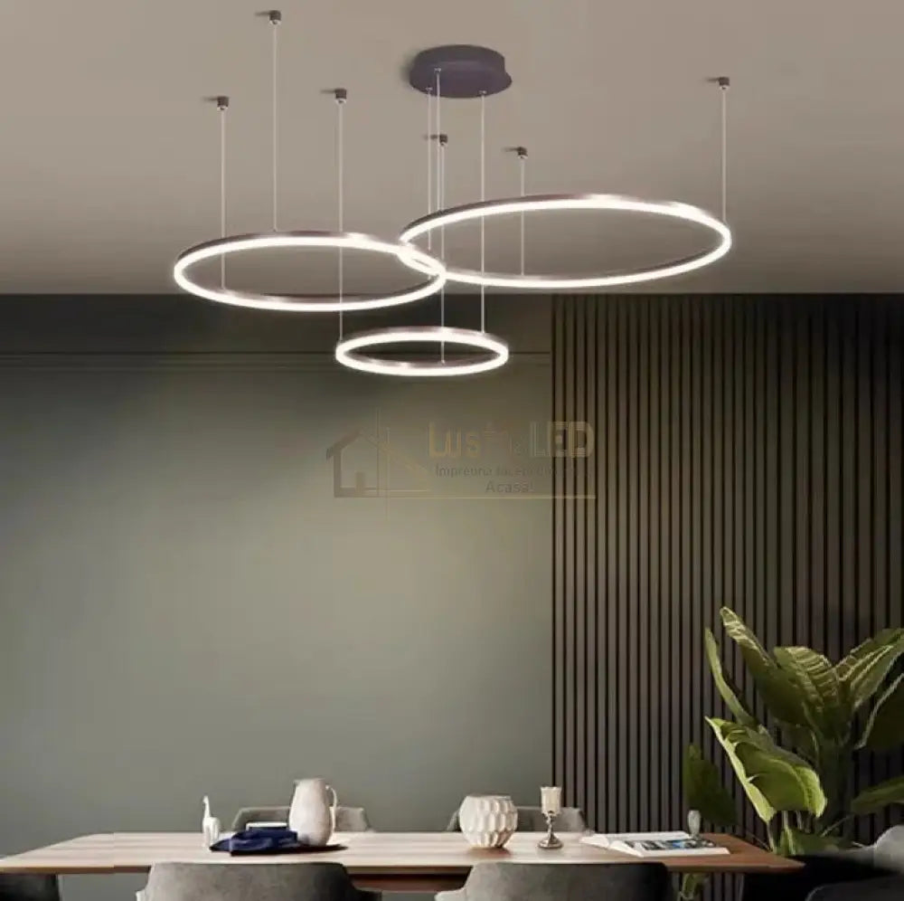Lustra Led 104W Wonderland Brown 3 Segmente Mobile Telecomanda - 40 + 60 + 80Cm Ceiling Light