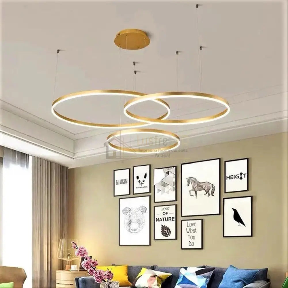 Lustra Led 104W Wonderland Gold 3 Segmente Mobile Telecomanda - 40 + 60 + 80Cm Lighting Fixtures