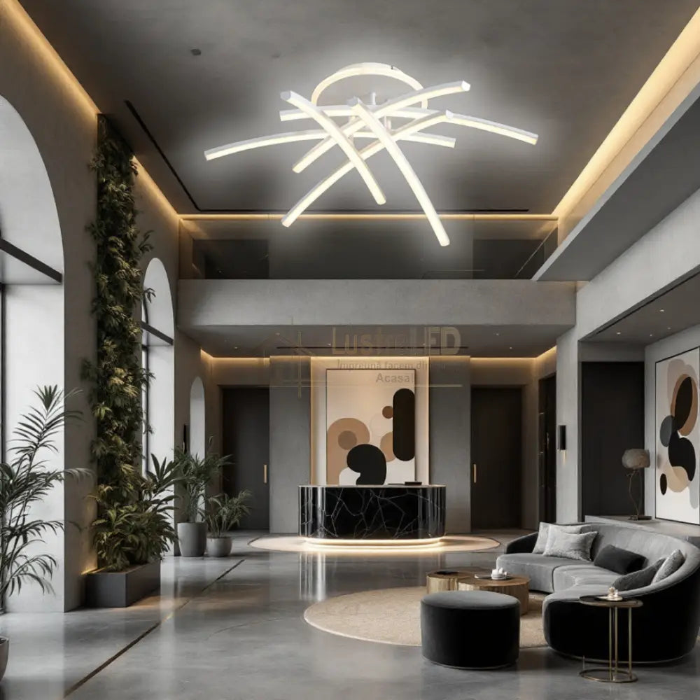 Lustra LED 6 Modern LINES White Echivalent 400W Telecomanda WT-7023-6C ALBA / 69CM / MINIMALIST DESIGN Lighting Fixtures