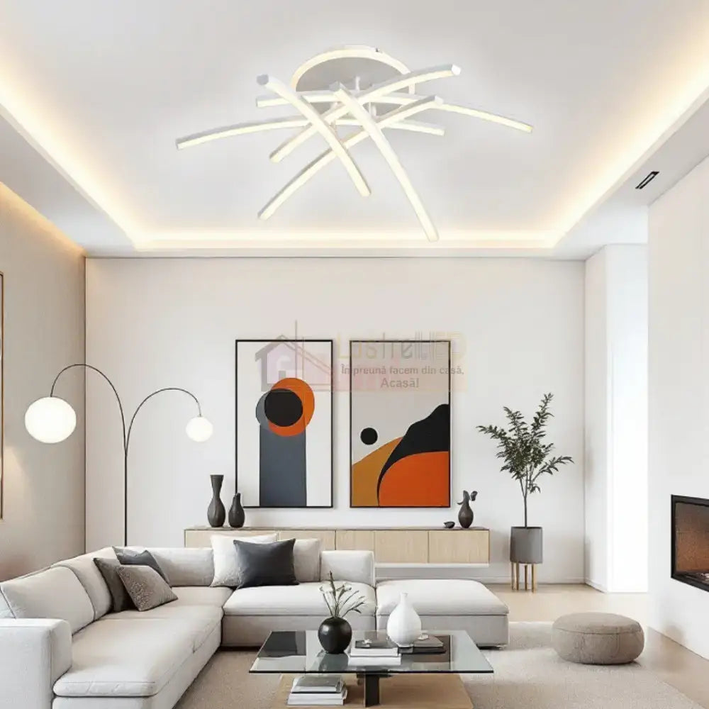 Lustra LED 6 Modern LINES White Echivalent 400W Telecomanda WT-7023-6C ALBA / 69CM / MINIMALIST DESIGN Lighting Fixtures