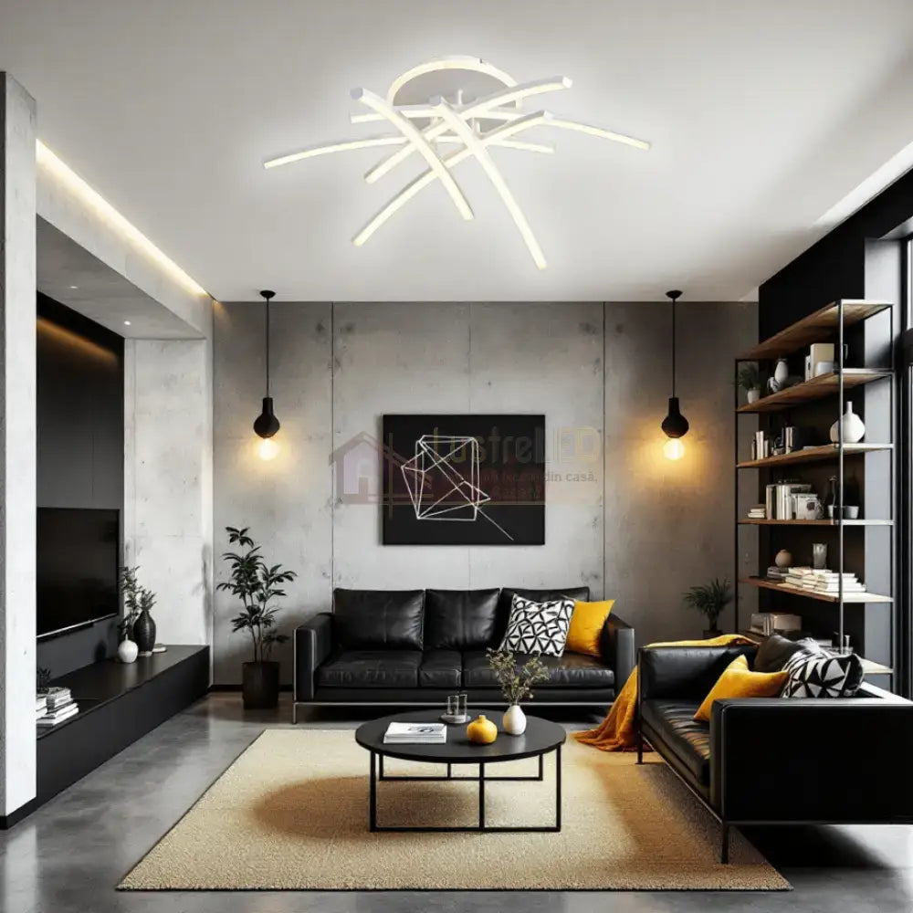 Lustra LED 6 Modern LINES White Echivalent 400W Telecomanda WT-7023-6C ALBA / 69CM / MINIMALIST DESIGN Lighting Fixtures