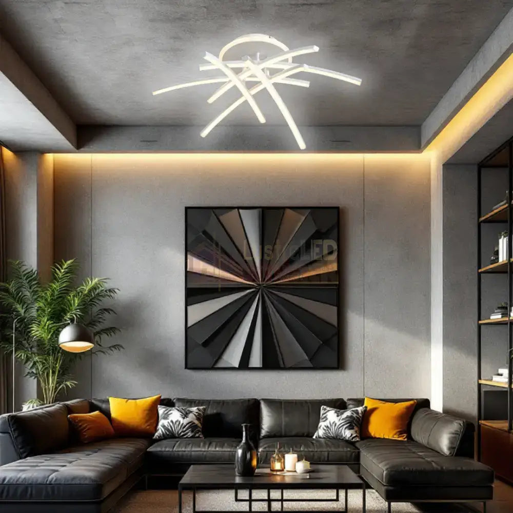 Lustra LED 6 Modern LINES White Echivalent 400W Telecomanda WT-7023-6C ALBA / 69CM / MINIMALIST DESIGN Lighting Fixtures