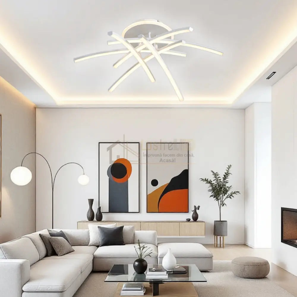 Lustra LED 6 Modern LINES White Echivalent 400W Telecomanda WT-7023-6C ALBA / 69CM / MINIMALIST DESIGN Lighting Fixtures