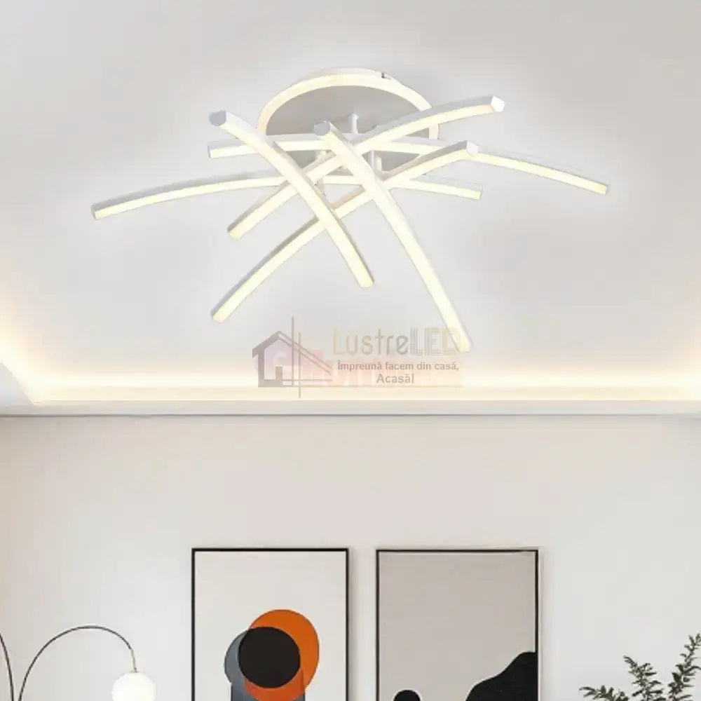 Lustra LED 6 Modern LINES White Echivalent 400W Telecomanda WT-7023-6C ALBA / 69CM / MINIMALIST DESIGN Lighting Fixtures