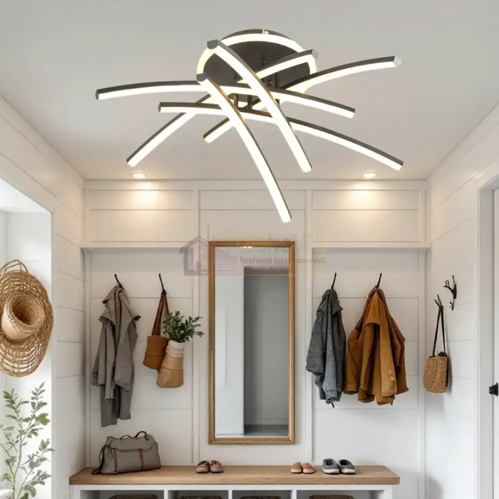 Lustra LED 4 Modern LINES Black Echivalent 400W Telecomanda 7023-6C NEAGRA / 69CM / MINIMALIST DESIGN Lighting Fixtures