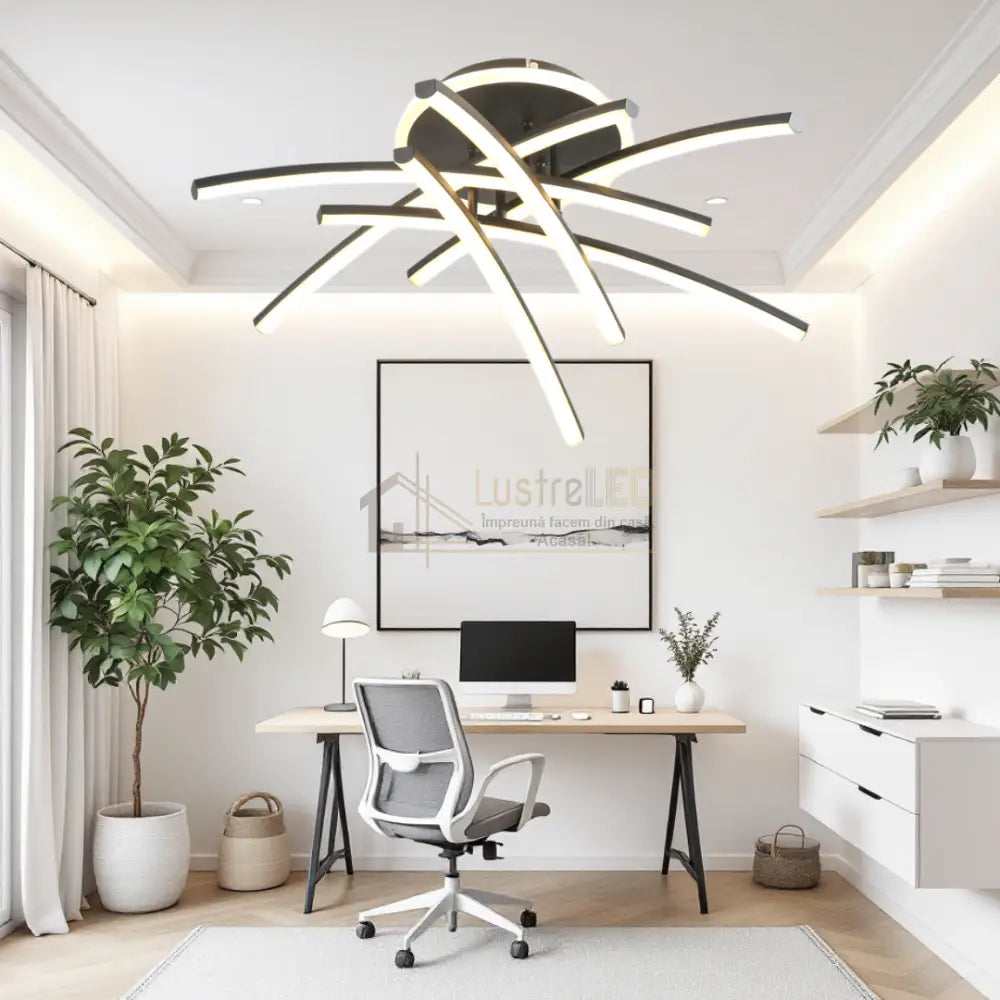 Lustra LED 4 Modern LINES Black Echivalent 400W Telecomanda 7023-6C NEAGRA / 69CM / MINIMALIST DESIGN Lighting Fixtures