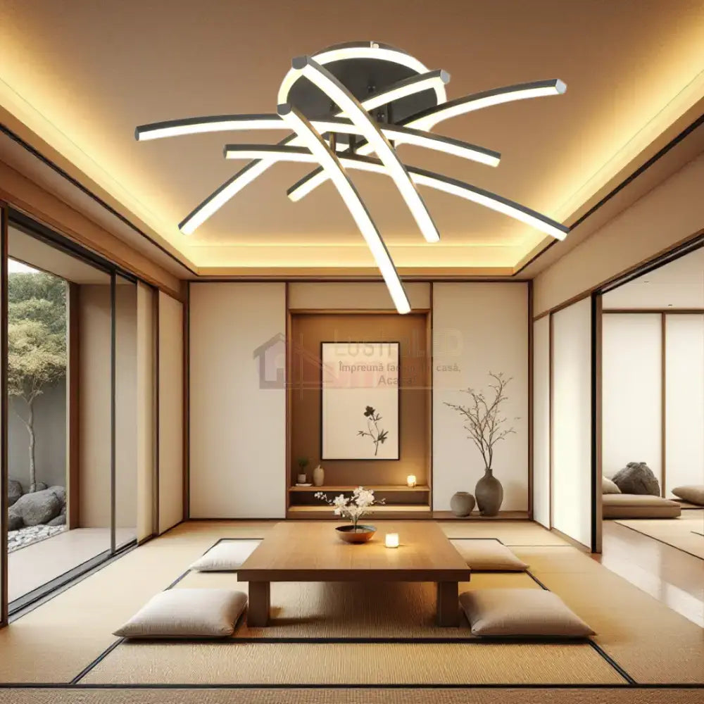 Lustra LED 4 Modern LINES Black Echivalent 400W Telecomanda 7023-6C NEAGRA / 69CM / MINIMALIST DESIGN Lighting Fixtures