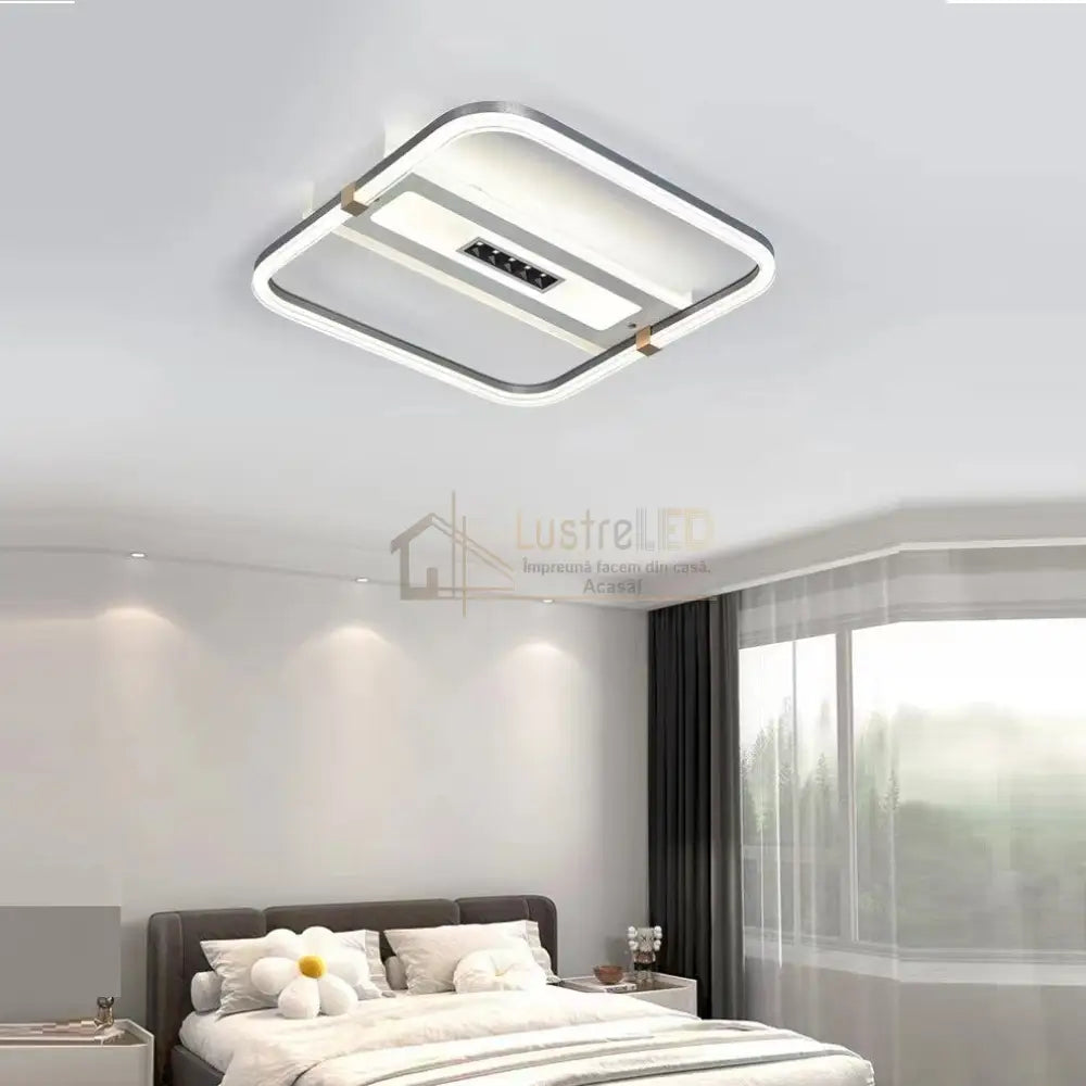 Lustra Led 116W Gray Square Telecomanda Echivalent 400W Lighting Fixtures