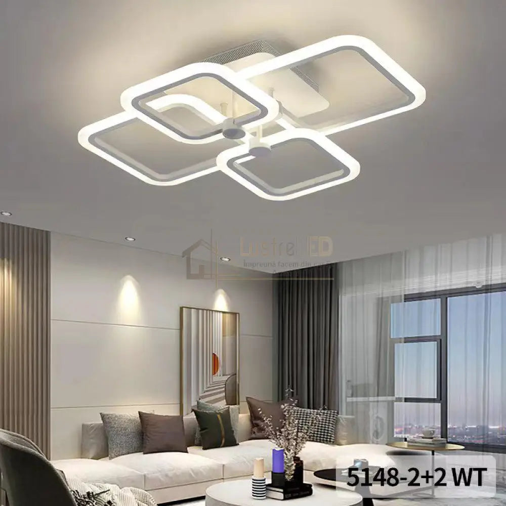 Lustra Led 120W 2 + 2 Square White Telecomanda Echivalent 500W Lighting Fixtures