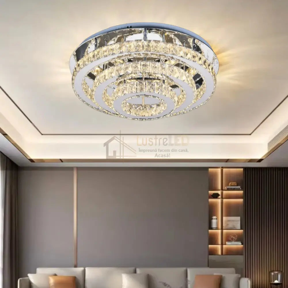 Lustra LED Exquisite Round Cristal Echivalent 400W Telecomanda CHROME / 40CM / CRISTAL Chandeliers