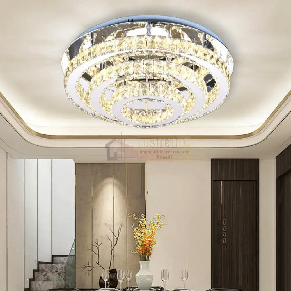 Lustra LED Exquisite Round Cristal Echivalent 400W Telecomanda CHROME / 40CM / CRISTAL Chandeliers