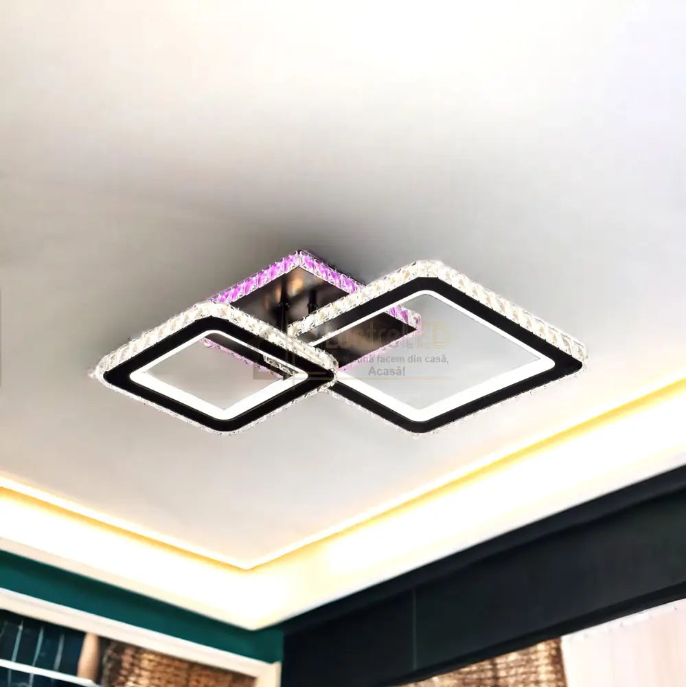 Lustra Led 126W 1 + 1 Square Black Rgb Cristal Echivalent 400W Lighting Fixtures