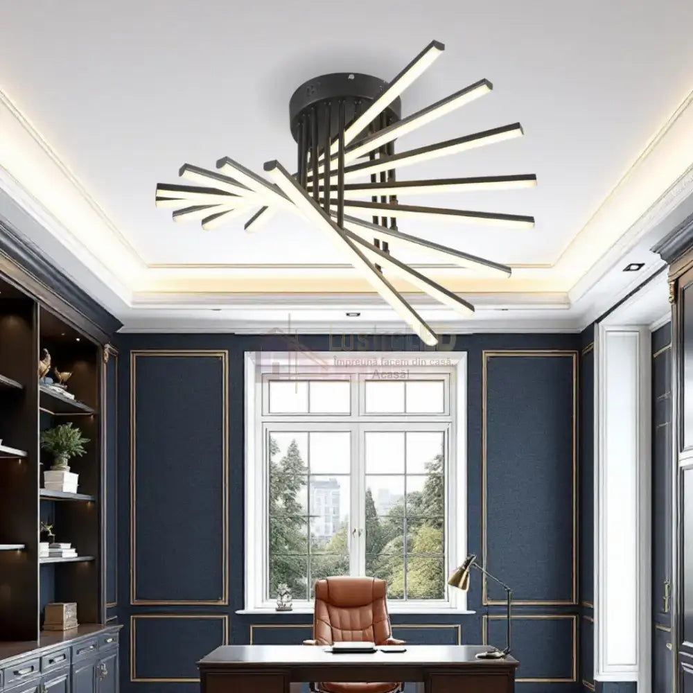 Lustra LED 8 Modern LINES Black Echivalent 400W Telecomanda 7020-8C NEAGRA / 58CM / MINIMALIST DESIGN Lighting Fixtures