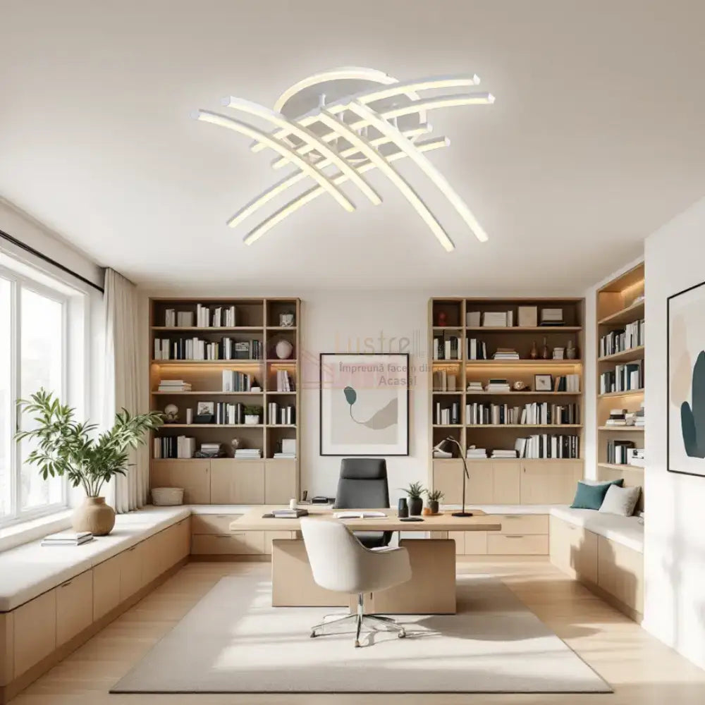 Lustra LED 8 Modern LINES White Echivalent 400W Telecomanda WT-7023-8C ALBA / 69CM / MINIMALIST DESIGN Lighting Fixtures