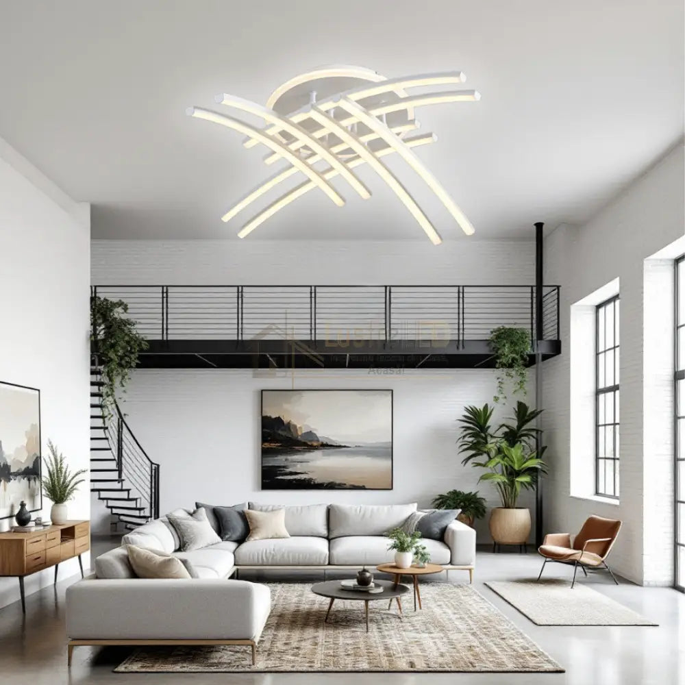 Lustra LED 8 Modern LINES White Echivalent 400W Telecomanda WT-7023-8C ALBA / 69CM / MINIMALIST DESIGN Lighting Fixtures