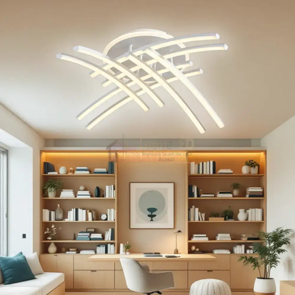 Lustra LED 8 Modern LINES White Echivalent 400W Telecomanda WT-7023-8C ALBA / 69CM / MINIMALIST DESIGN Lighting Fixtures