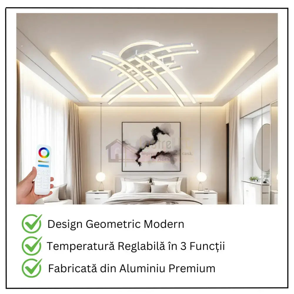 Lustra LED 8 Modern LINES White Echivalent 400W Telecomanda WT-7023-8C ALBA / 69CM / MINIMALIST DESIGN Lighting Fixtures
