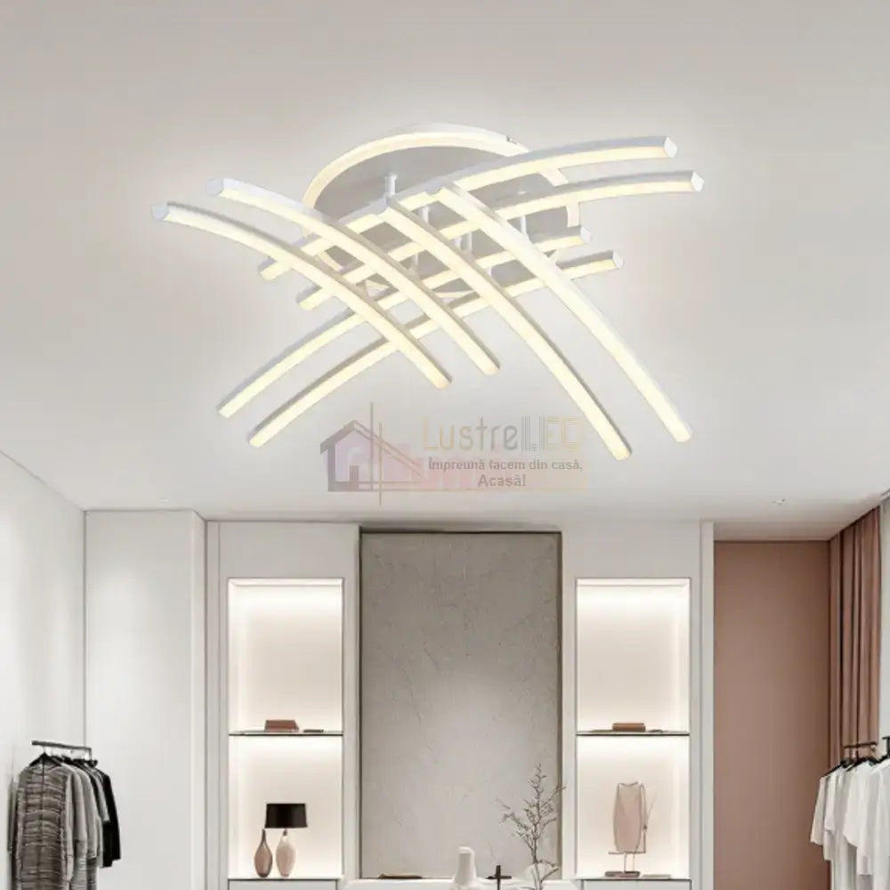 Lustra LED 8 Modern LINES White Echivalent 400W Telecomanda WT-7023-8C ALBA / 69CM / MINIMALIST DESIGN Lighting Fixtures