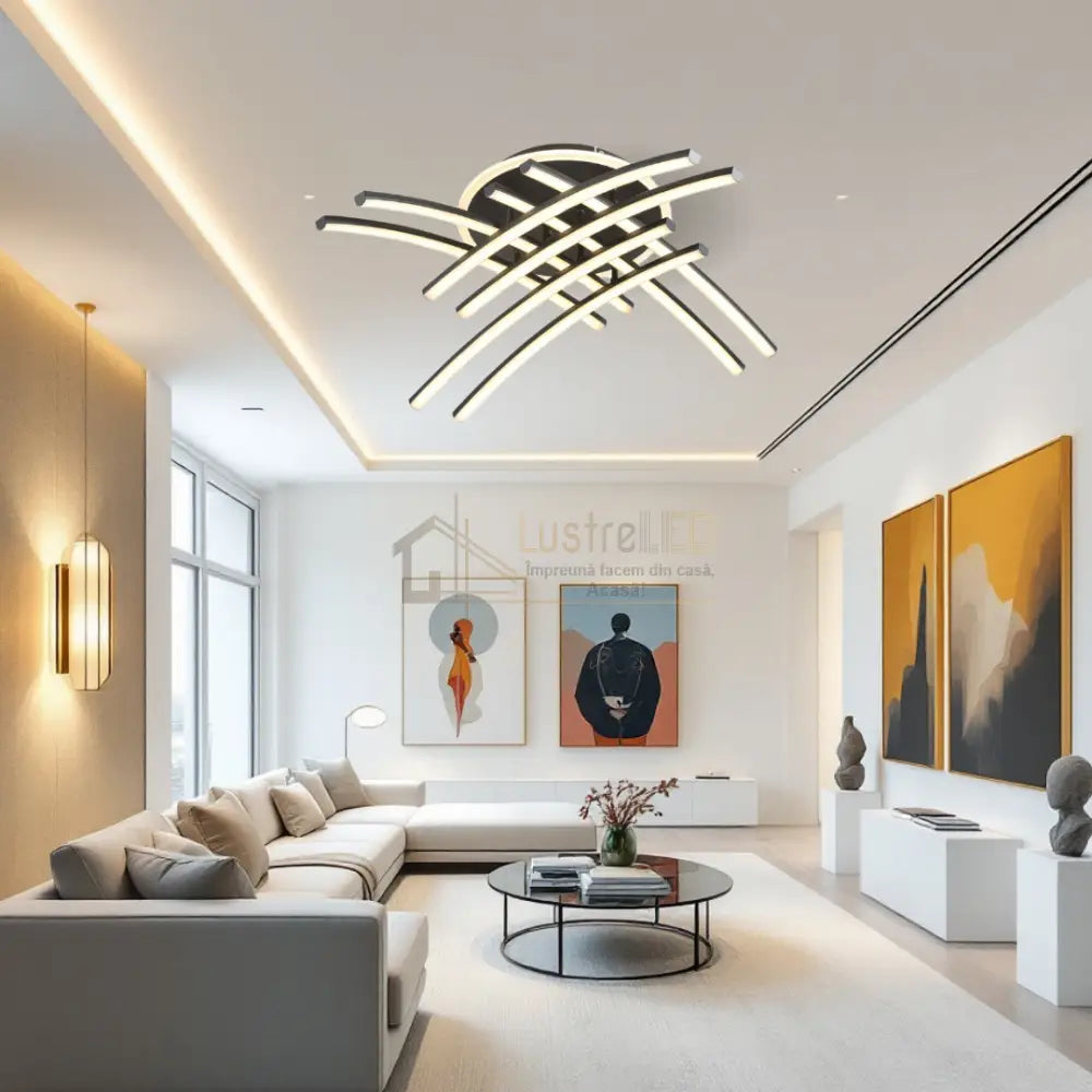 Lustra LED 8 Modern LINES Black Echivalent 400W Telecomanda BK-7023-8C NEAGRA / 69CM / MINIMALIST DESIGN Lighting
