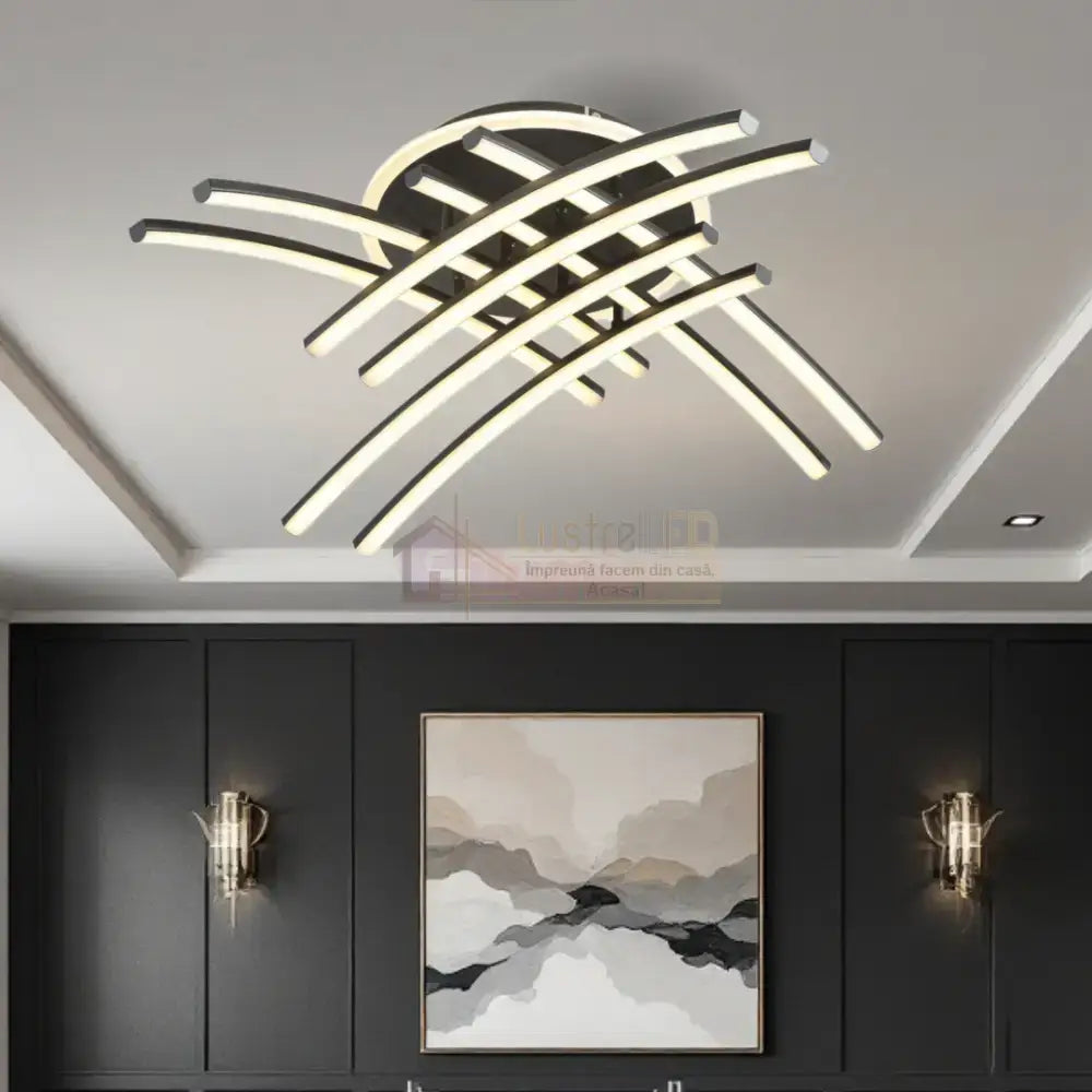 Lustra LED 8 Modern LINES Black Echivalent 400W Telecomanda BK-7023-8C NEAGRA / 69CM / MINIMALIST DESIGN Lighting