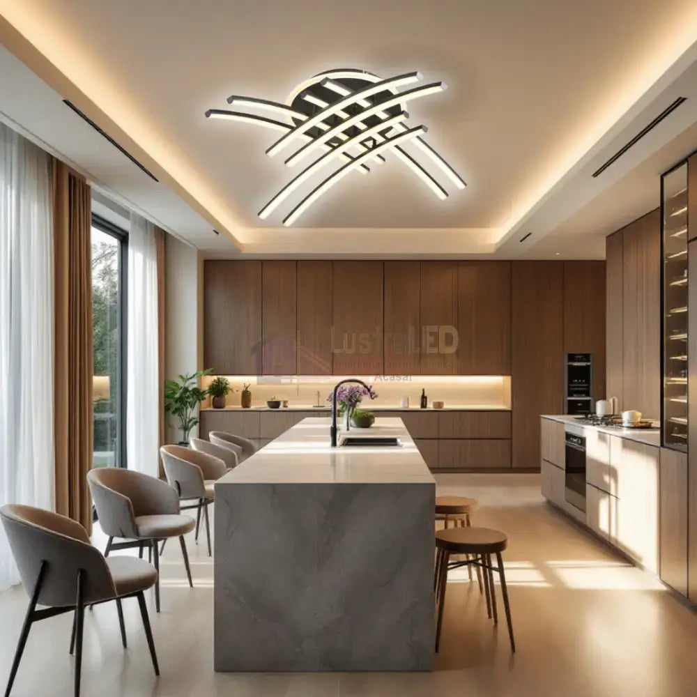 Lustra LED 8 Modern LINES Black Echivalent 400W Telecomanda BK-7023-8C NEAGRA / 69CM / MINIMALIST DESIGN Lighting