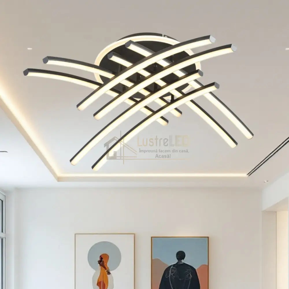 Lustra LED 8 Modern LINES Black Echivalent 400W Telecomanda BK-7023-8C NEAGRA / 69CM / MINIMALIST DESIGN Lighting
