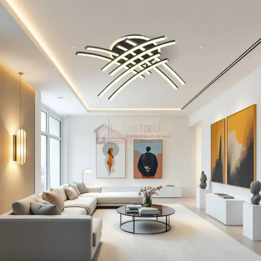 Lustra LED 8 Modern LINES Black Echivalent 400W Telecomanda BK-7023-8C NEAGRA / 69CM / MINIMALIST DESIGN Lighting