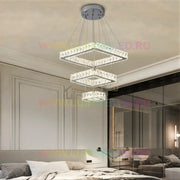 Lustra Led 140W Cristal 3 Segmente Patrate Telecomanda Chandeliers Crystal