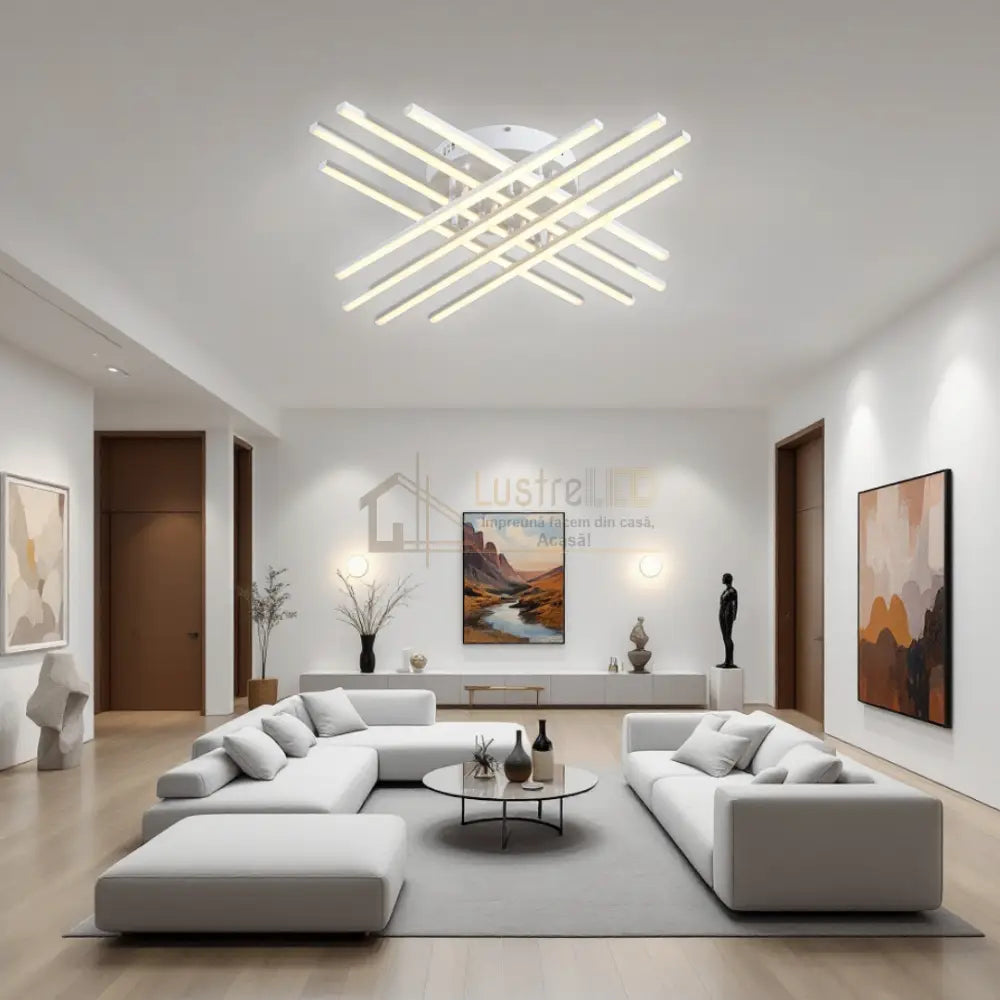 Lustra LED 8 Modern LINES White Echivalent 400W Telecomanda WT-7021-8C ALBA / 72CM / MINIMALIST DESIGN Lighting Fixtures
