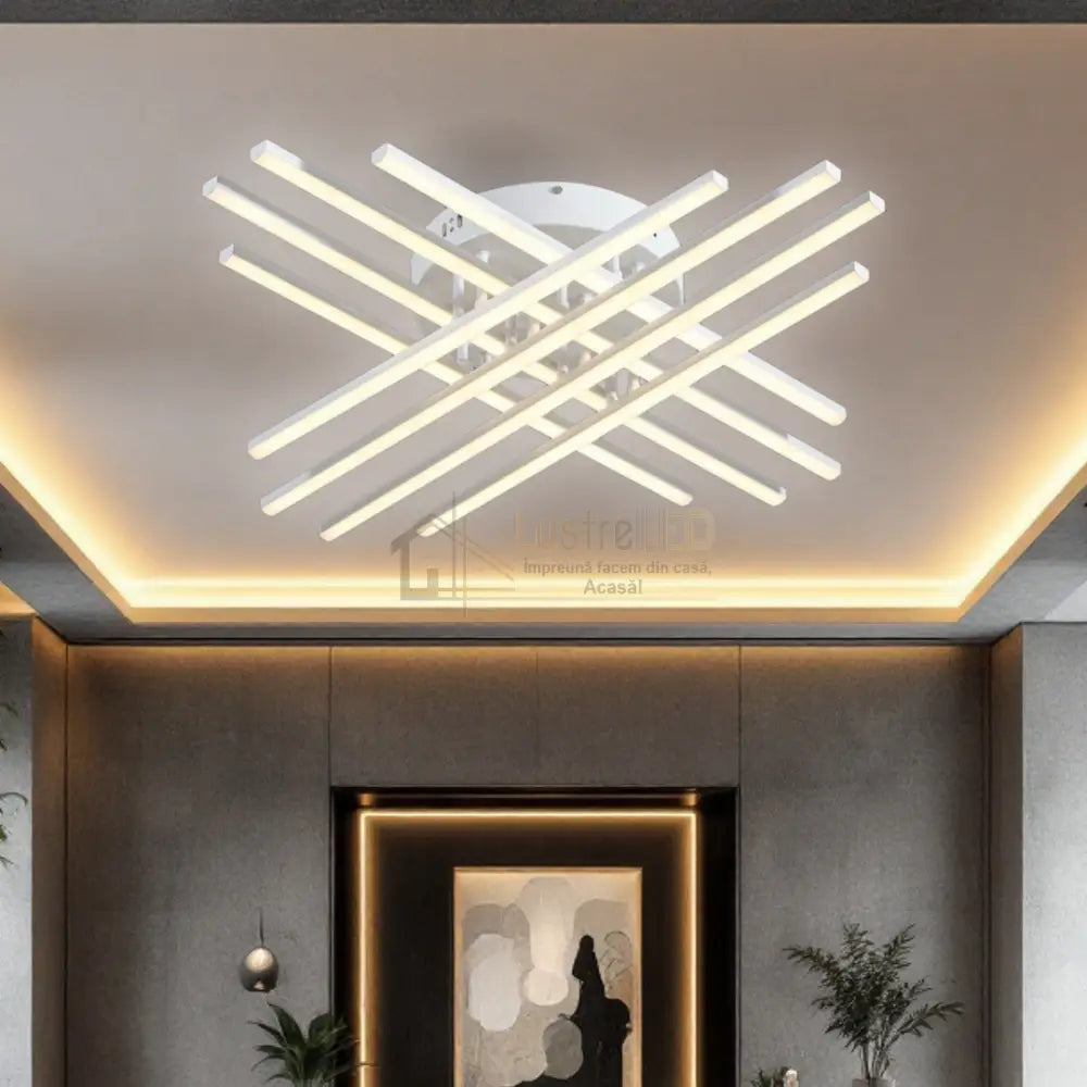 Lustra LED 8 Modern LINES White Echivalent 400W Telecomanda WT-7021-8C ALBA / 72CM / MINIMALIST DESIGN Lighting Fixtures