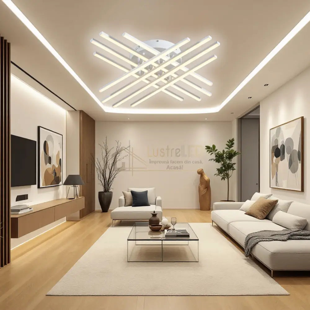 Lustra LED 144W X cu 8 Linii Albe Echivalent 1000W cu Telecomanda ALBA / 72CM / MINIMALIST DESIGN Lighting Fixtures