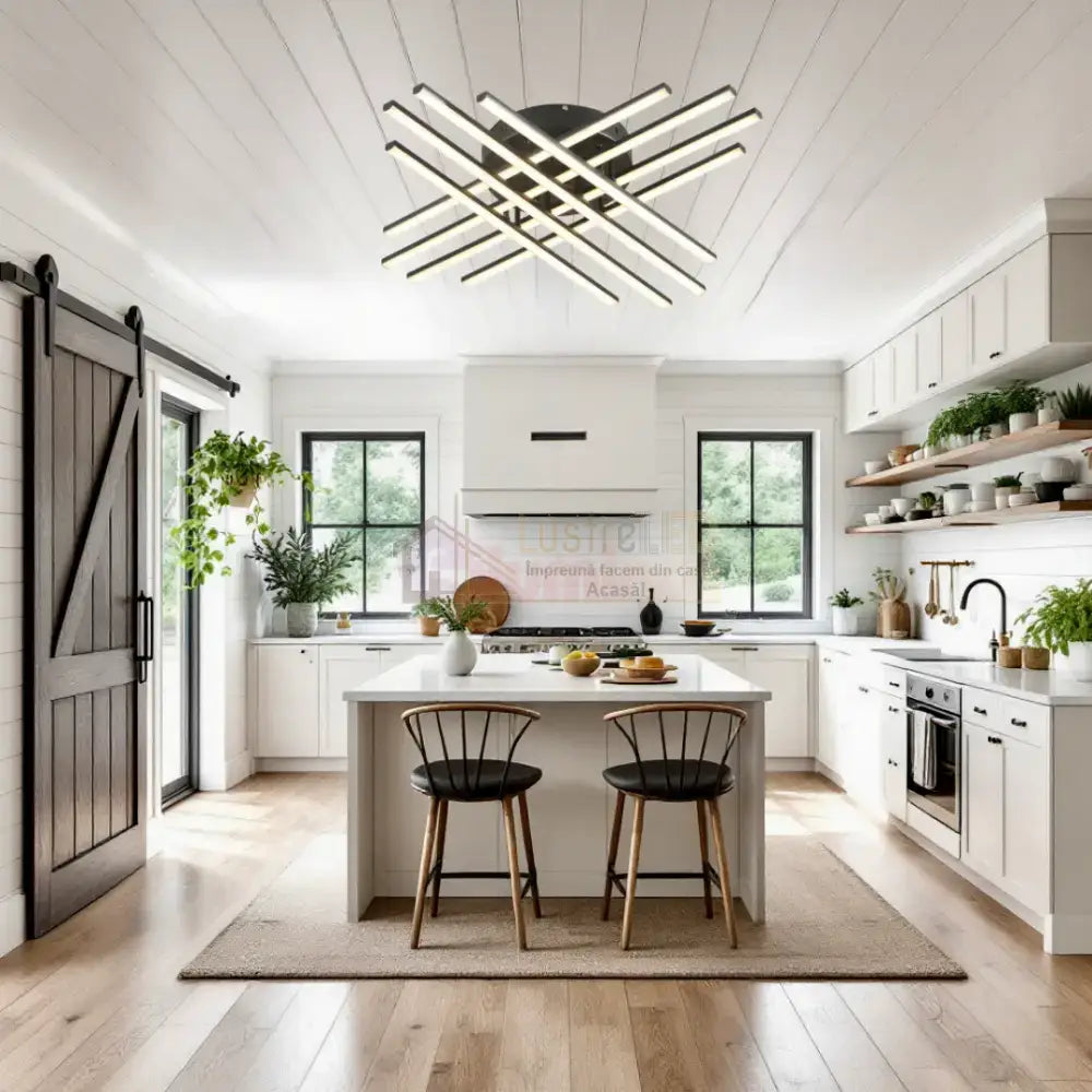 Lustra LED 8 Modern LINES Black Echivalent 400W Telecomanda BK-7021-8C NEAGRA / 72CM / MINIMALIST DESIGN Lighting