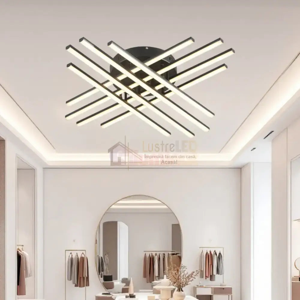 Lustra LED 8 Modern LINES Black Echivalent 400W Telecomanda BK-7021-8C NEAGRA / 72CM / MINIMALIST DESIGN Lighting