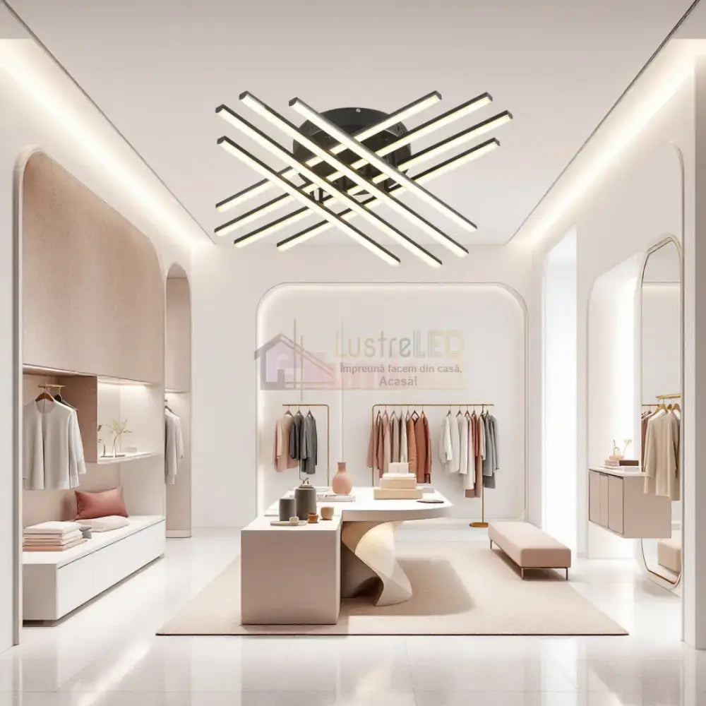 Lustra LED 8 Modern LINES Black Echivalent 400W Telecomanda BK-7021-8C NEAGRA / 72CM / MINIMALIST DESIGN Lighting