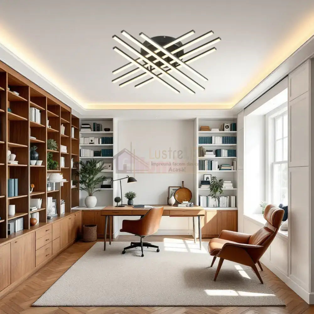 Lustra LED 8 Modern LINES Black Echivalent 400W Telecomanda BK-7021-8C NEAGRA / 72CM / MINIMALIST DESIGN Lighting