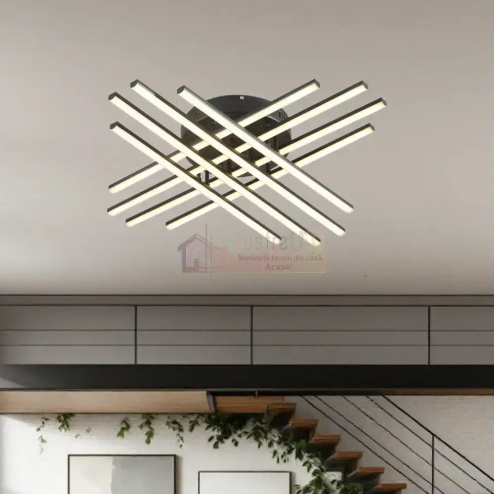 Lustra LED 8 Modern LINES Black Echivalent 400W Telecomanda BK-7021-8C NEAGRA / 72CM / MINIMALIST DESIGN Lighting
