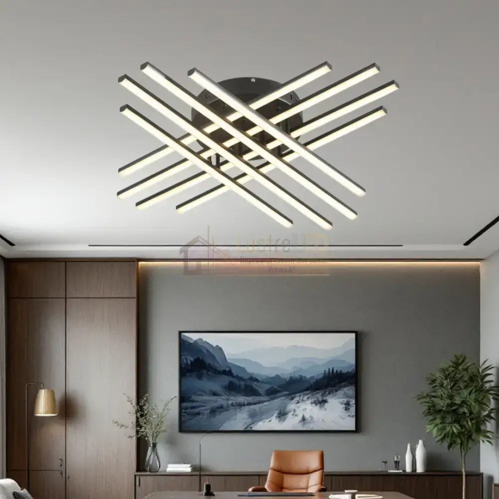 Lustra LED 8 Modern LINES Black Echivalent 400W Telecomanda BK-7021-8C NEAGRA / 72CM / MINIMALIST DESIGN Lighting