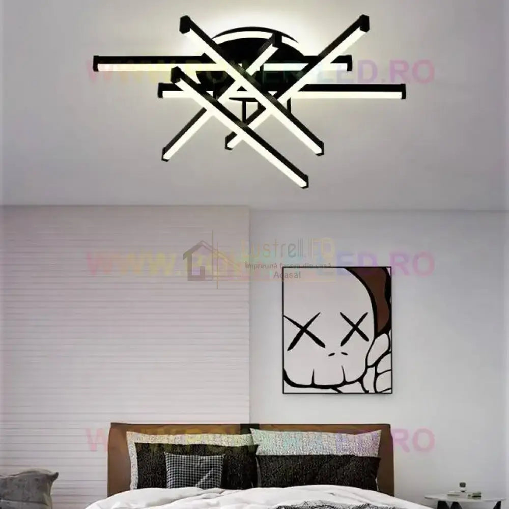 Lustra Led 150W 6 Lines Design Round Black Telecomanda Lighting Fixtures